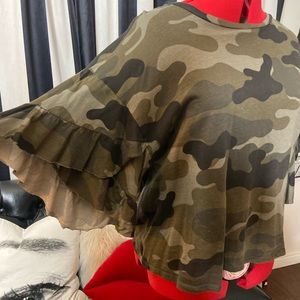 Zara Camo Ruffle Sleeve T-Shirt
